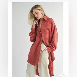 Sage The Label Jess Oversized Aline Shirt Dress, burnt red, size Medium